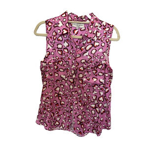 Hale Bob Blouse Womens Size XS Pink Romantic Hearts Silk Satin Tank Top Shirt